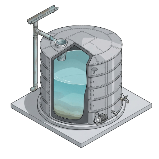 Cuve de récupération d'eau pluviale grande capacité, vue isométrique