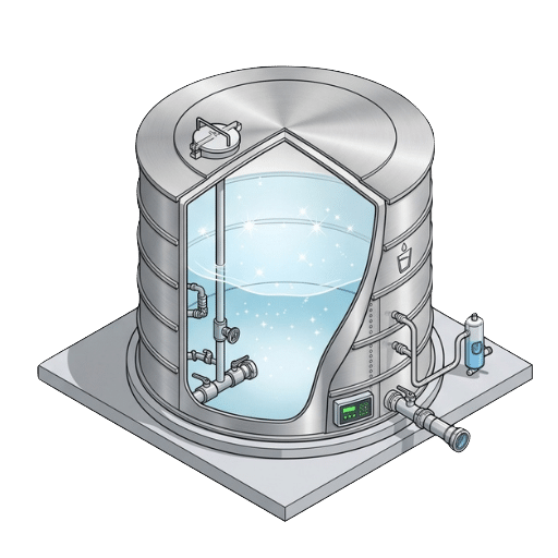 Réservoir d'eau potable en acier avec liner ACS, vue isométrique